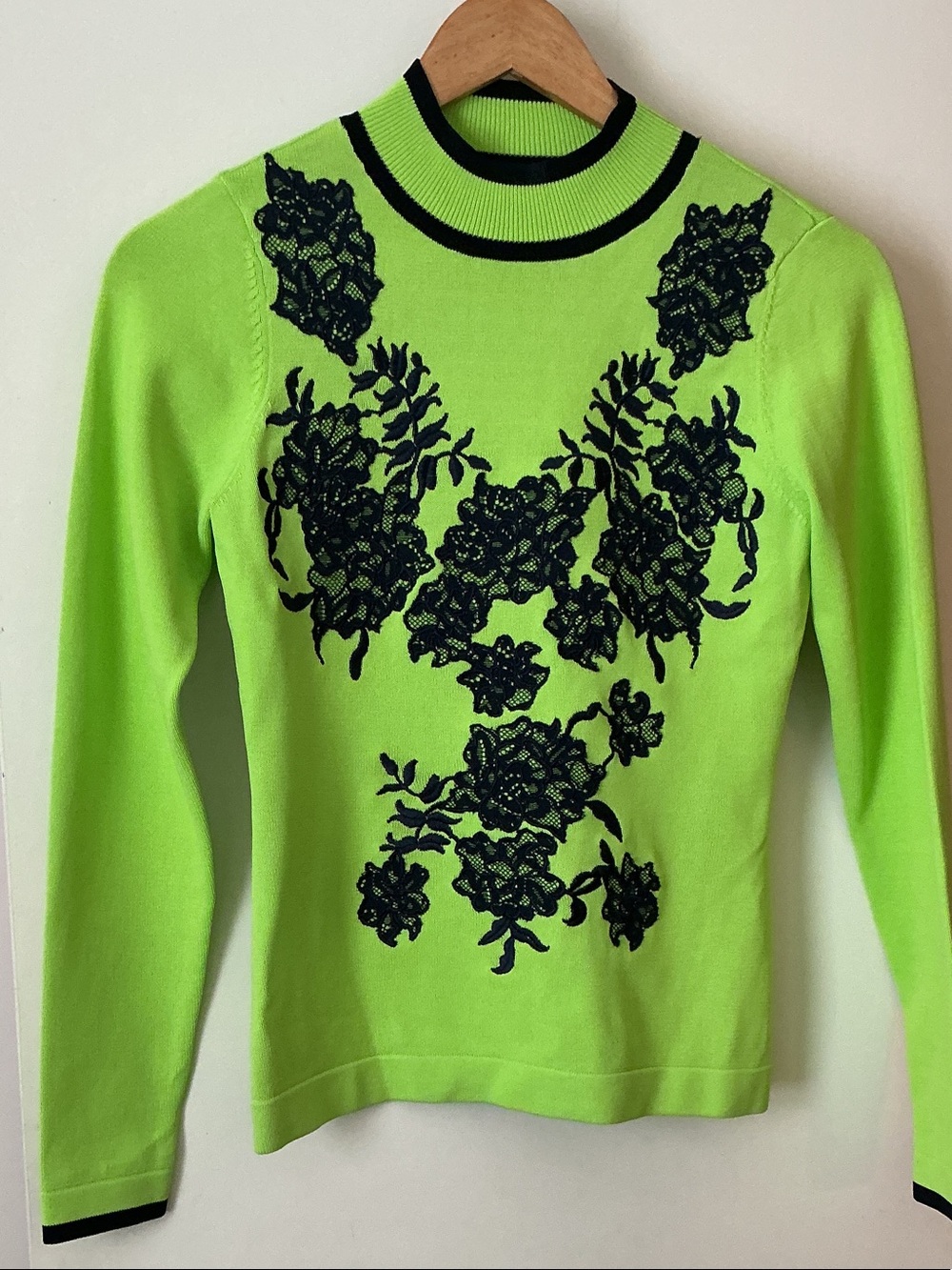 Neon Lime Floral Lace Appliqué Sweater - Women